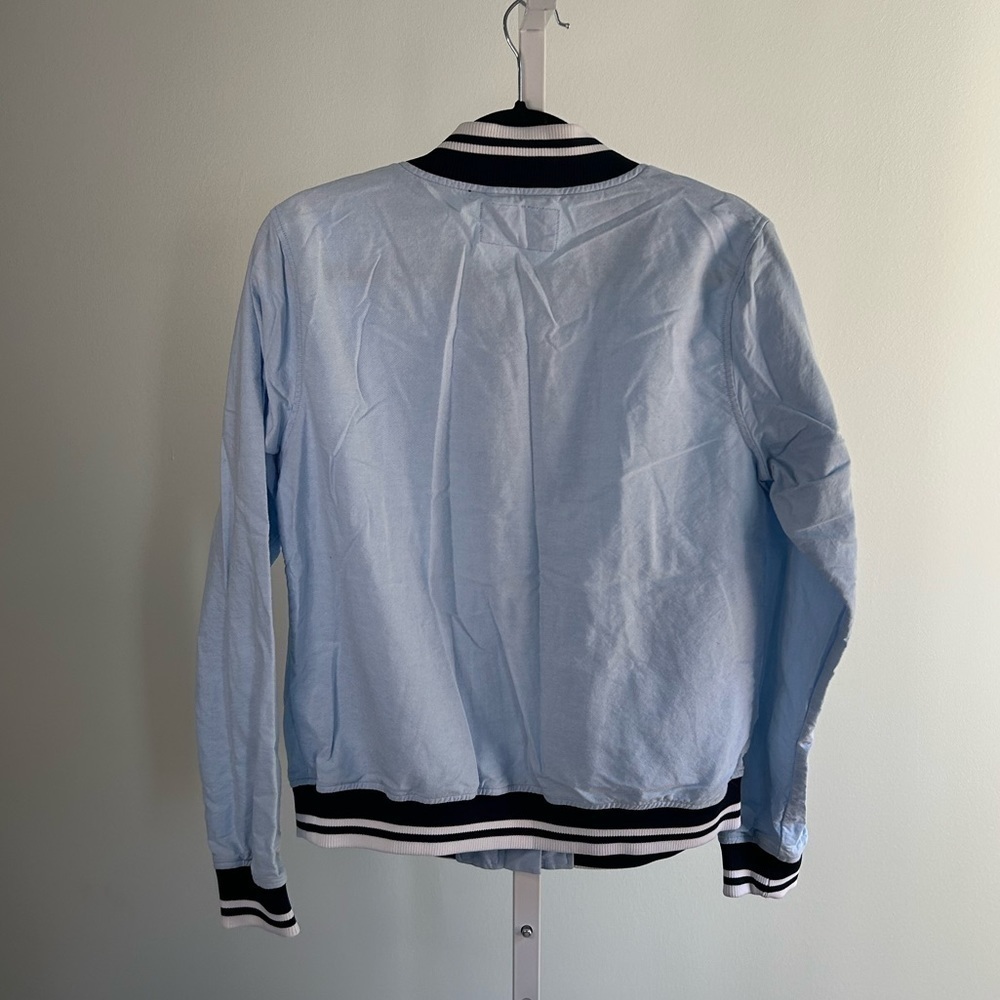Merona Light Blue Varsity Jacket with Black White Trim - Picture 3 of 4